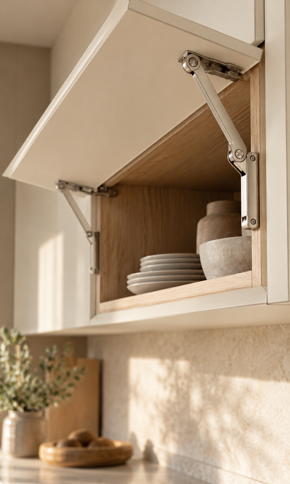 Lift-up and functional cabinet hardware